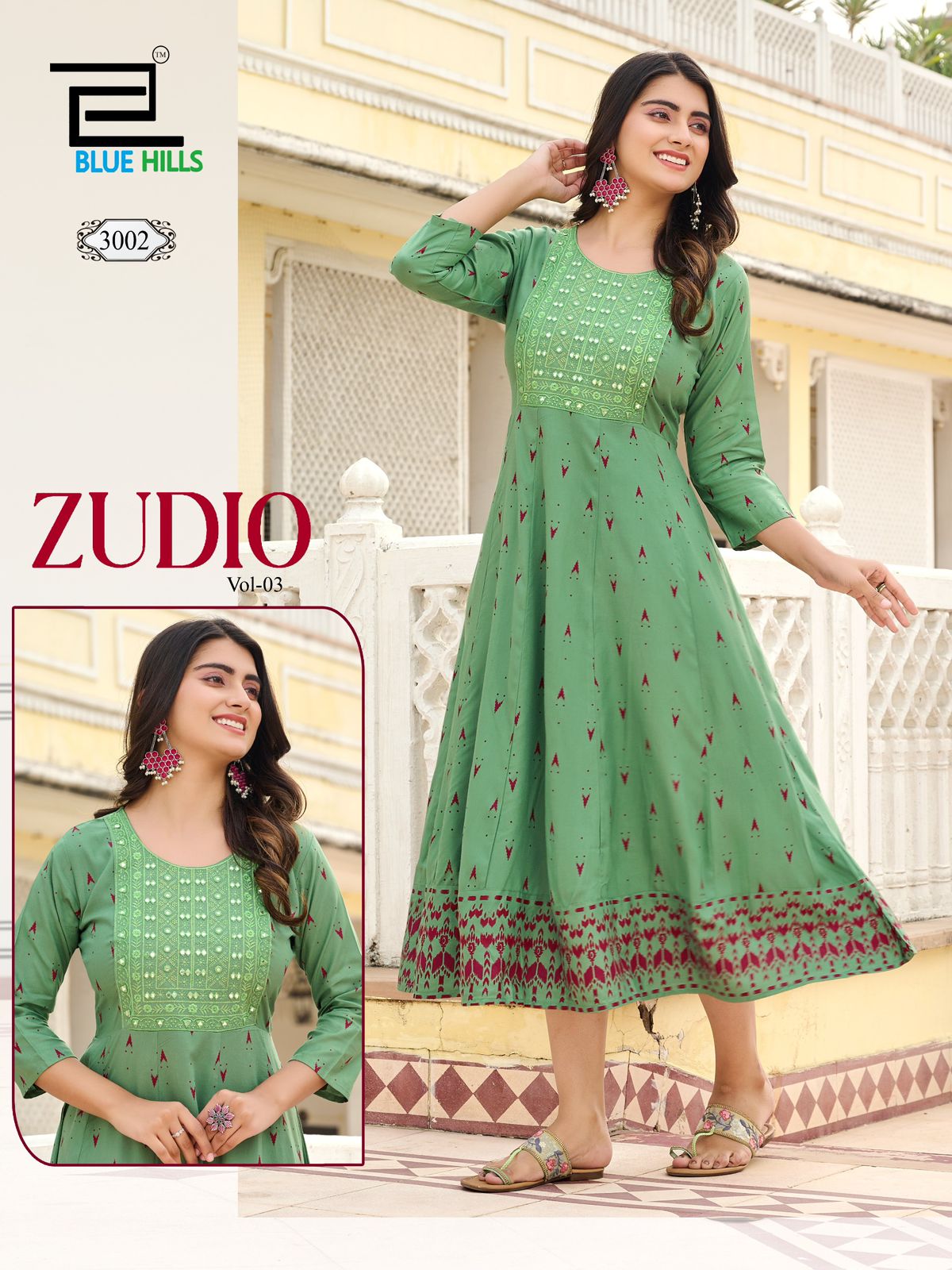 Zudio Vol 3 By Blue Hills Rayon Embroidery Anarkali Kurti Orders In India